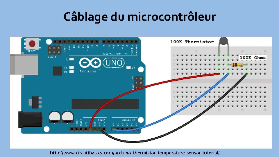 Câblage du microcontrôleur http: //www. circuitbasics. com/arduino-thermistor-temperature-sensor-tutorial/ 