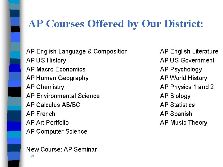 AP Courses Offered by Our District: AP English Language & Composition AP US History