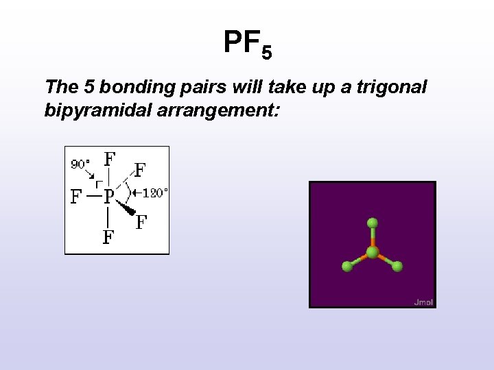 PF 5 The 5 bonding pairs will take up a trigonal bipyramidal arrangement: PF 5 The 5 bonding pairs will take up a trigonal bipyramidal arrangement:
