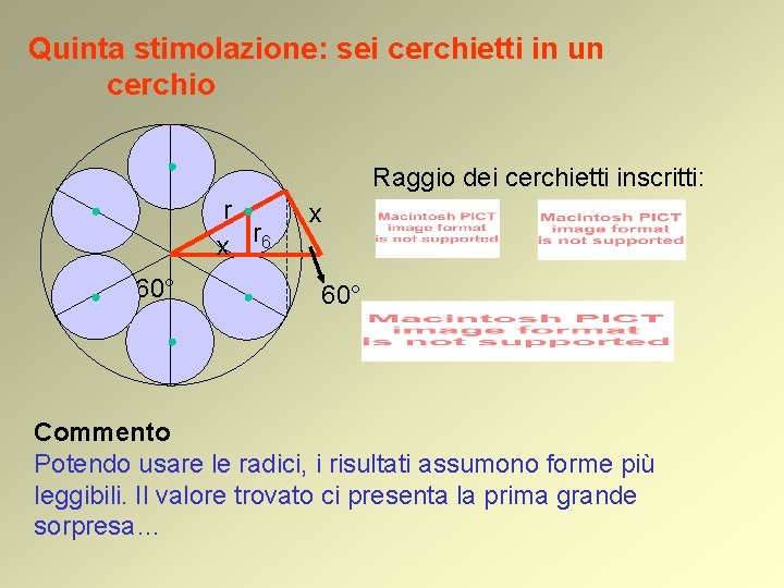 Quinta stimolazione: sei cerchietti in un cerchio Raggio dei cerchietti inscritti: r r x Quinta stimolazione: sei cerchietti in un cerchio Raggio dei cerchietti inscritti: r r x