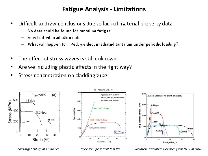 Fatigue Analysis - Limitations • Difficult to draw conclusions due to lack of material