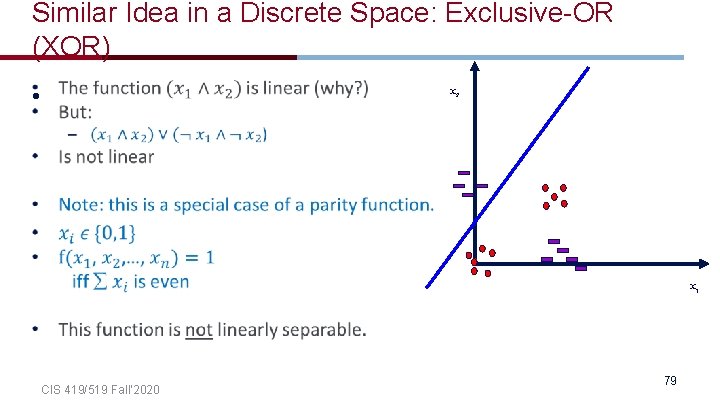 Similar Idea in a Discrete Space: Exclusive-OR (XOR) • x 2 x 1 CIS