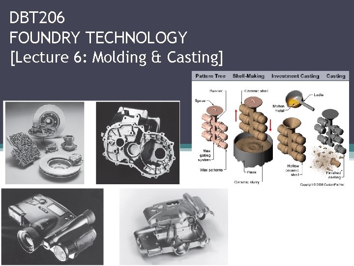 DBT 206 FOUNDRY TECHNOLOGY [Lecture 6: Molding & Casting] 