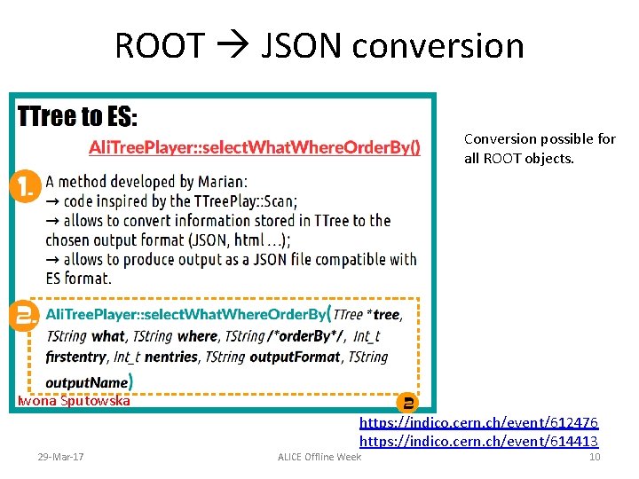 ROOT JSON conversion Conversion possible for all ROOT objects. Iwona Sputowska 29 -Mar-17 https: