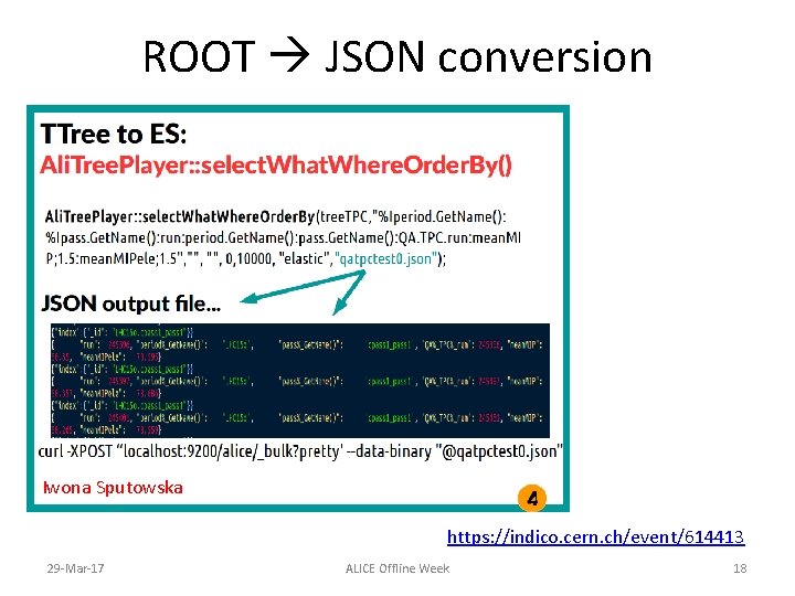 ROOT JSON conversion Iwona Sputowska https: //indico. cern. ch/event/614413 29 -Mar-17 ALICE Offline Week