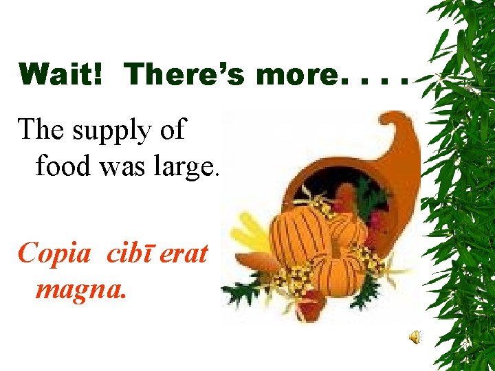 Wait! There’s more. . The supply of food was large. Copia cibī erat magna.