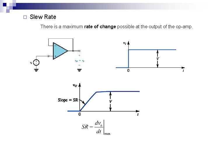 ¨ Slew Rate There is a maximum rate of change possible at the output
