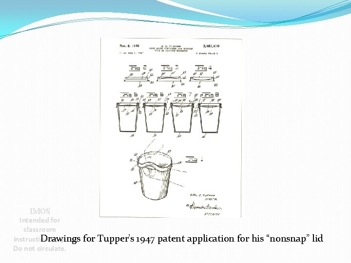 IMOS Intended for classroom instruction only. Drawings Do not circulate. for Tupper’s 1947 patent