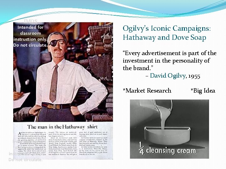 IMOS Intended for classroom instruction only. Do not circulate. Ogilvy’s Iconic Campaigns: Hathaway and