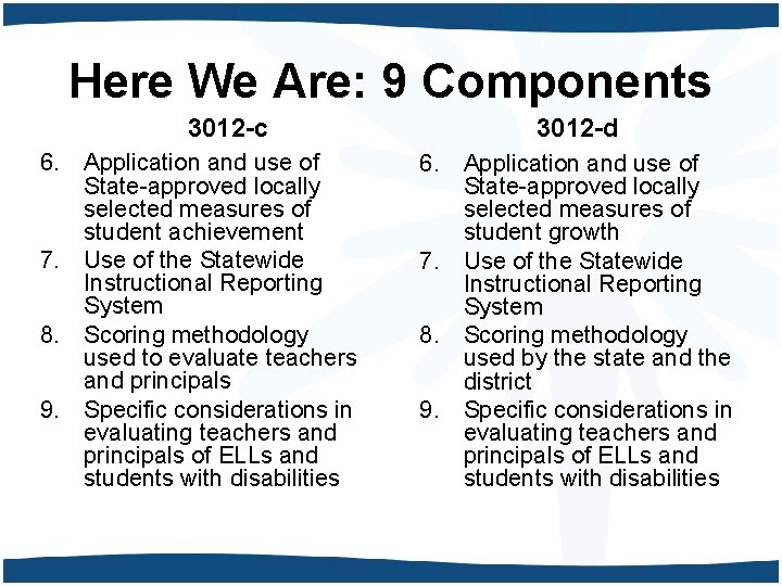 Here We Are: 9 Components 3012 -c 6. Application and use of State-approved locally