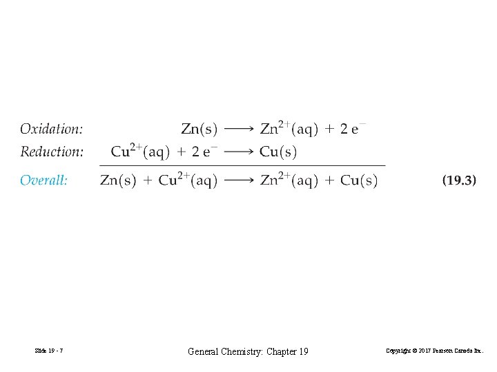 Slide 19 - 7 General Chemistry: Chapter 19 Copyright © 2017 Pearson Canada Inc.