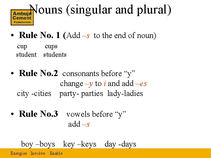 Nouns (singular and plural) • Rule No. 1 (Add –s to the end of