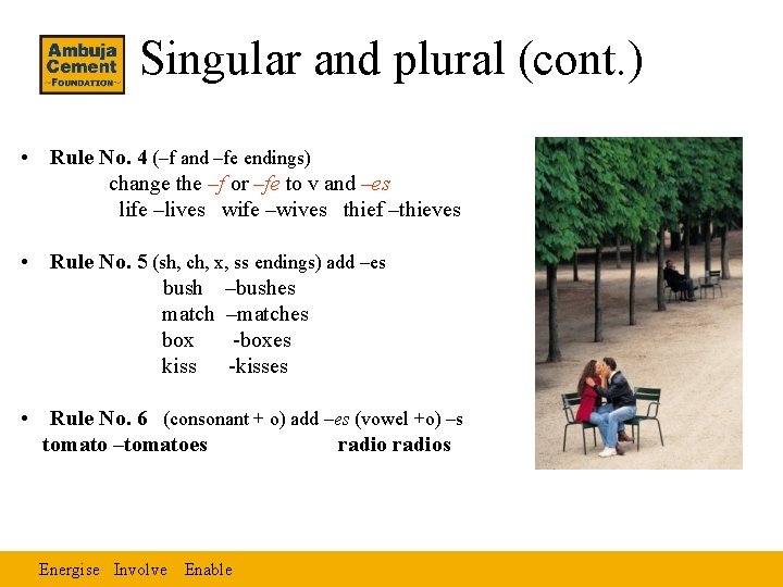 Singular and plural (cont. ) • Rule No. 4 (–f and –fe endings) change