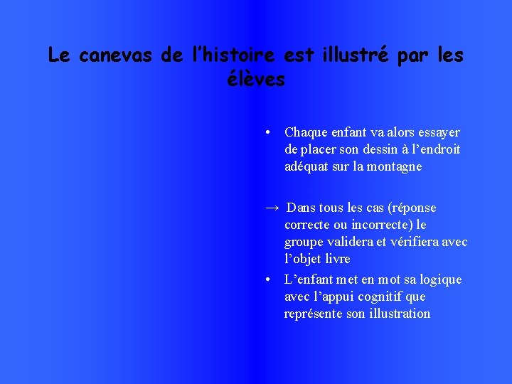 Le canevas de l’histoire est illustré par les élèves • Chaque enfant va alors