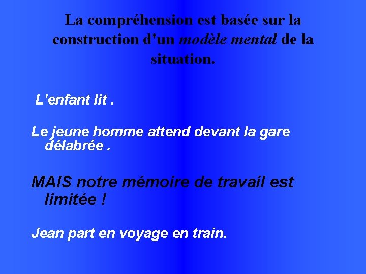 La compréhension est basée sur la construction d'un modèle mental de la situation. L'enfant