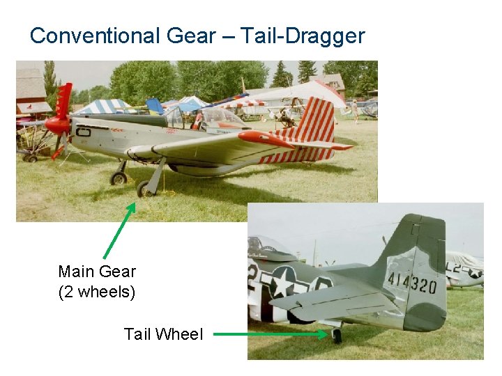Conventional Gear – Tail-Dragger Main Gear (2 wheels) Tail Wheel 