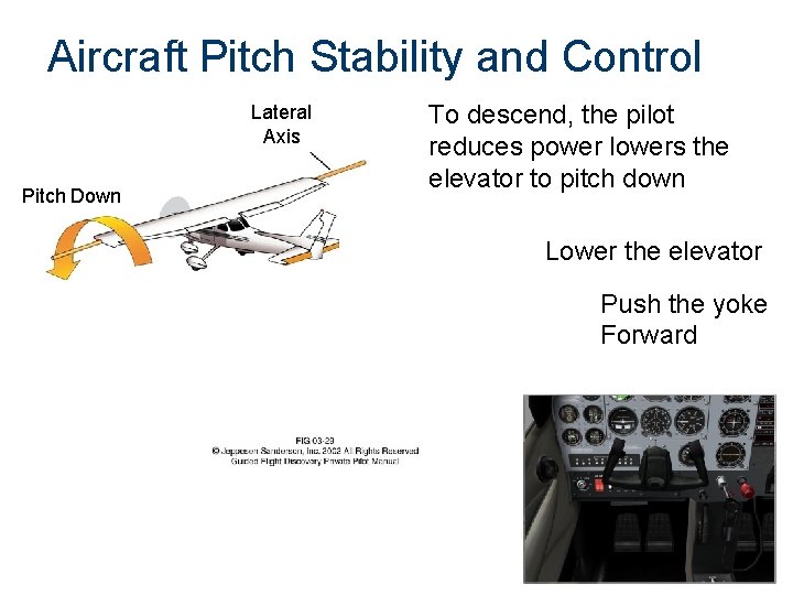 Aircraft Pitch Stability and Control Lateral Axis Pitch Down To descend, the pilot reduces