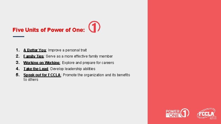 Five Units of Power of One: 1. 2. 3. 4. 5. A Better You: Five Units of Power of One: 1. 2. 3. 4. 5. A Better You: