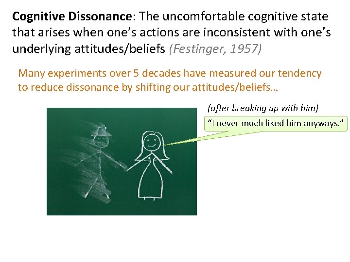 Cognitive Dissonance: The uncomfortable cognitive state that arises when one’s actions are inconsistent with