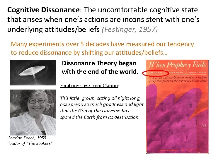 Cognitive Dissonance: The uncomfortable cognitive state that arises when one’s actions are inconsistent with