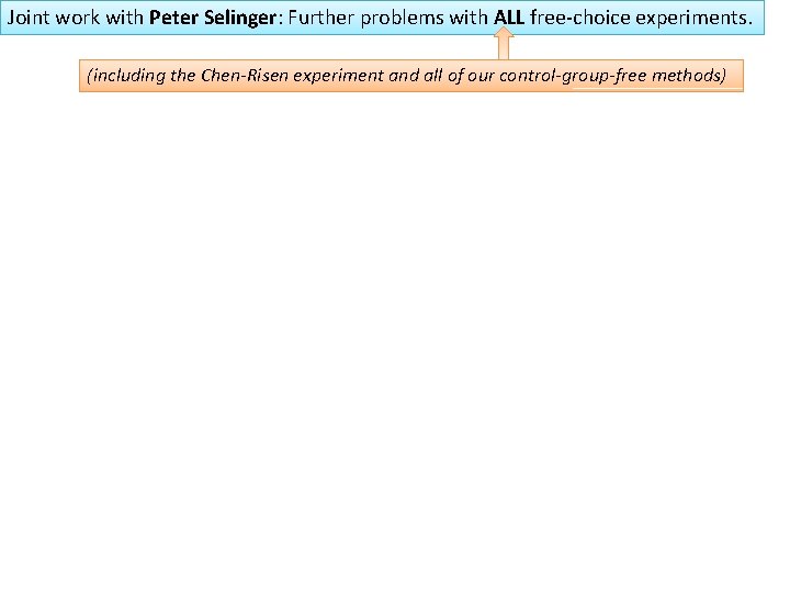Joint work with Peter Selinger: Further problems with ALL free-choice experiments. (including the Chen-Risen
