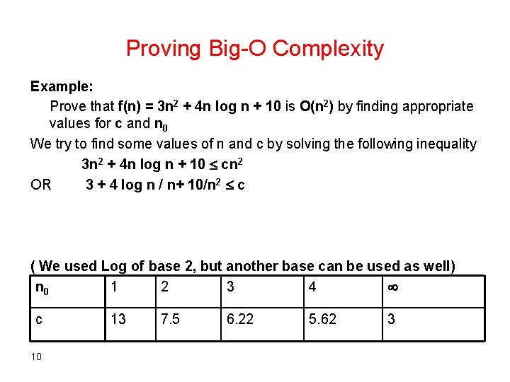Proving Big-O Complexity Example: Prove that f(n) = 3 n 2 + 4 n