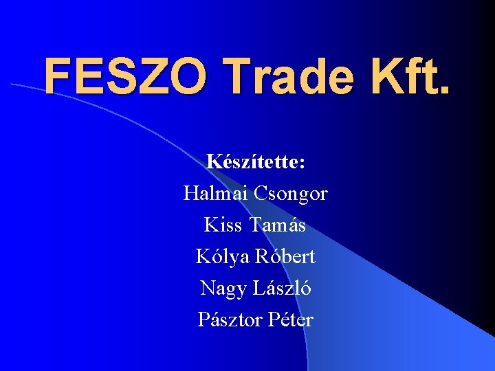 FESZO Trade Kft. Készítette: Halmai Csongor Kiss Tamás Kólya Róbert Nagy László Pásztor Péter