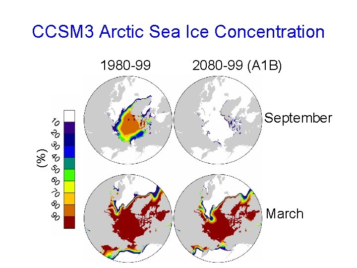 CCSM 3 Arctic Sea Ice Concentration 1980 -99 2080 -99 (A 1 B) (%)