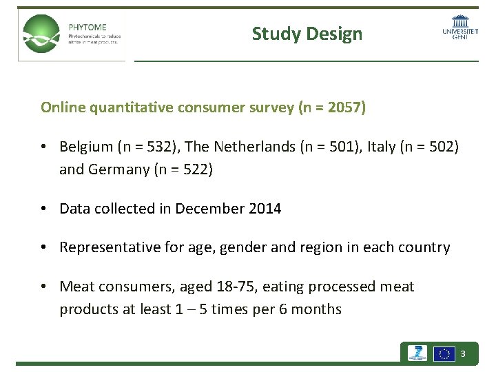 Study Design Online quantitative consumer survey (n = 2057) • Belgium (n = 532),