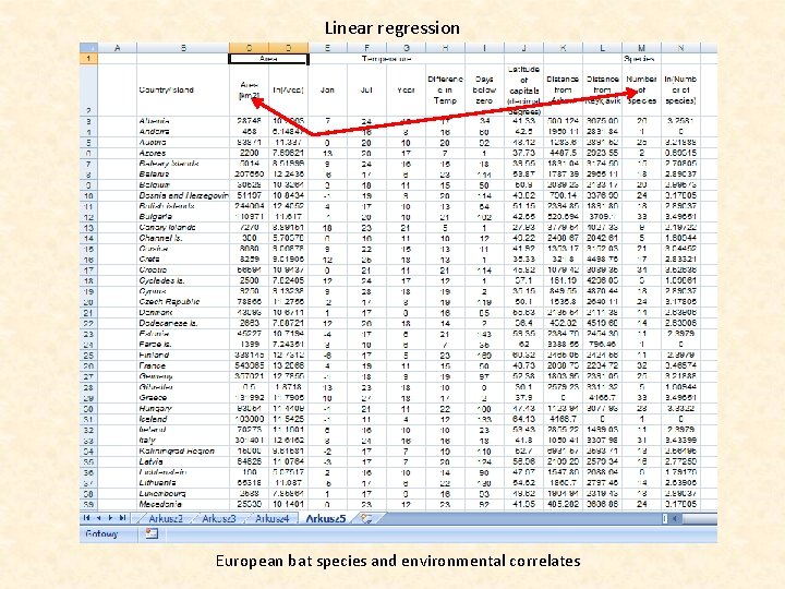 Linear regression European bat species and environmental correlates 