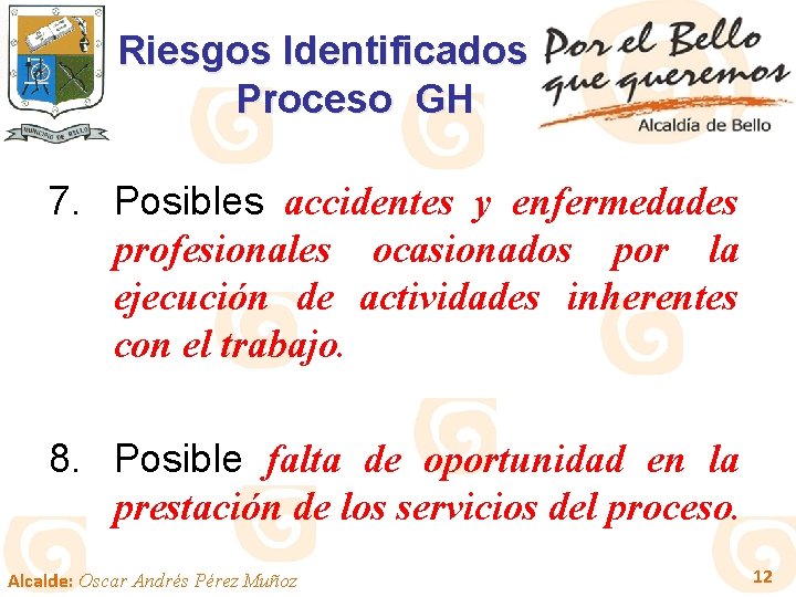 Riesgos Identificados Proceso GH 7. Posibles accidentes y enfermedades profesionales ocasionados por la ejecución