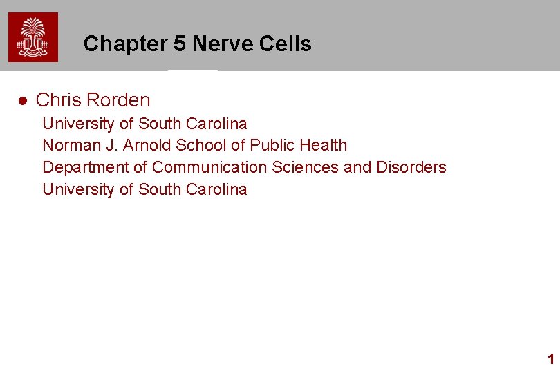 Chapter 5 Nerve Cells l Chris Rorden University of South Carolina Norman J. Arnold