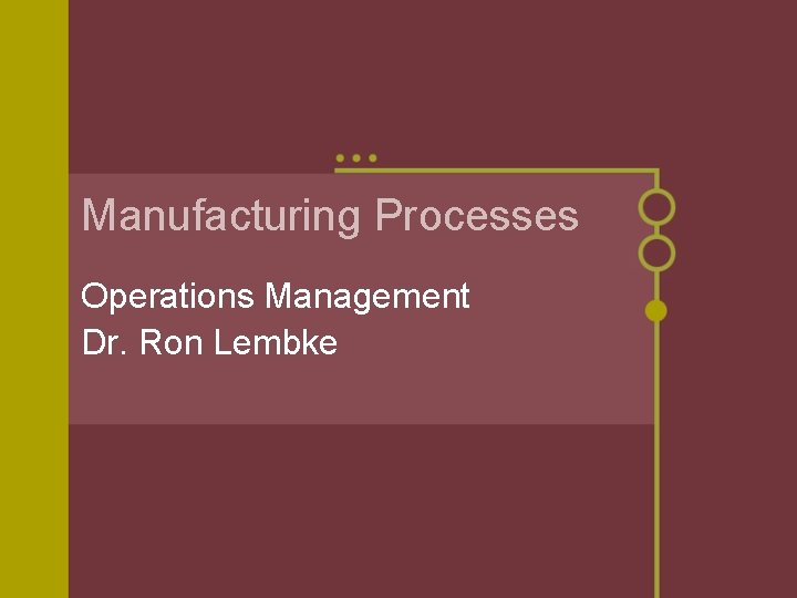 Manufacturing Processes Operations Management Dr. Ron Lembke 
