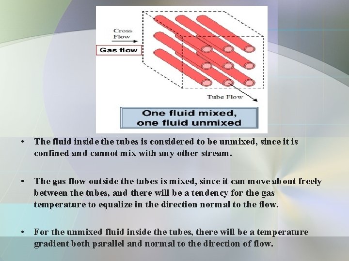  • The fluid inside the tubes is considered to be unmixed, since it