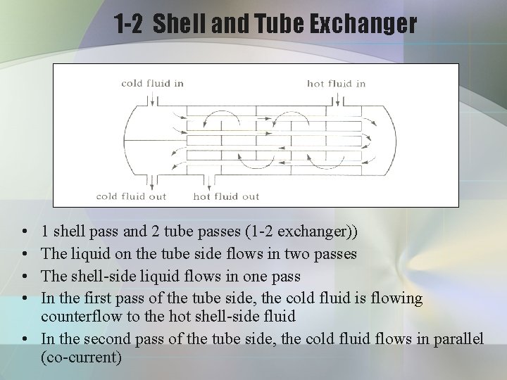 1 -2 Shell and Tube Exchanger • • 1 shell pass and 2 tube