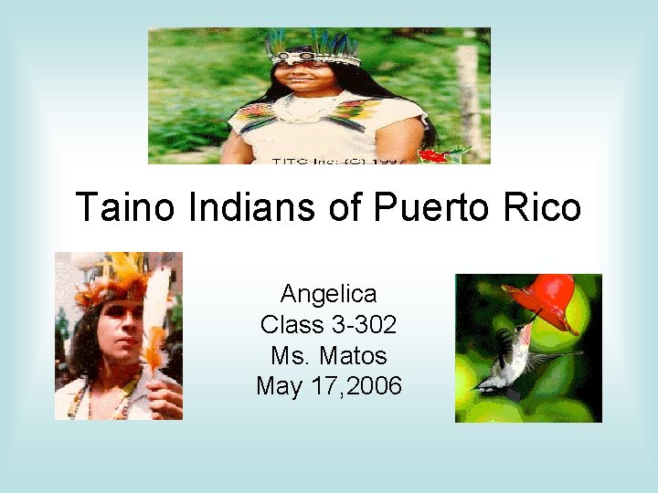 Taino Indians of Puerto Rico Angelica Class 3 -302 Ms. Matos May 17, 2006