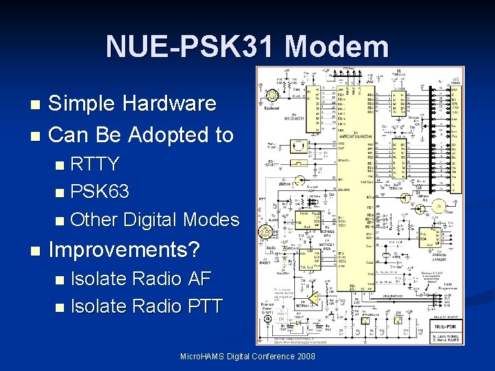 NUE-PSK 31 Modem Simple Hardware n Can Be Adopted to n RTTY n PSK NUE-PSK 31 Modem Simple Hardware n Can Be Adopted to n RTTY n PSK