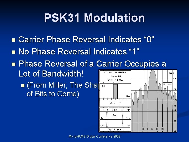 PSK 31 Modulation Carrier Phase Reversal Indicates “ 0” n No Phase Reversal Indicates PSK 31 Modulation Carrier Phase Reversal Indicates “ 0” n No Phase Reversal Indicates
