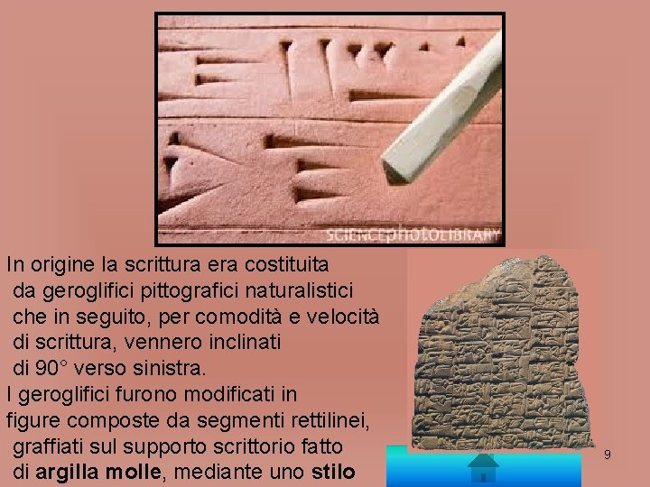 In origine la scrittura era costituita da geroglifici pittografici naturalistici che in seguito, per