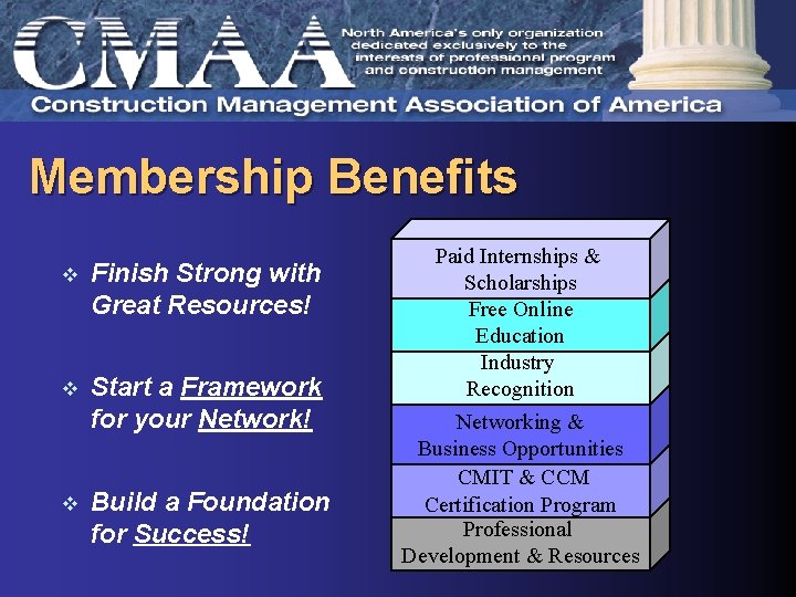 Membership Benefits v Finish Strong with Great Resources! v Start a Framework for your