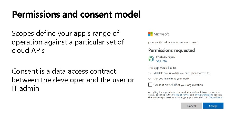 Scopes define your app’s range of operation against a particular set of cloud APIs