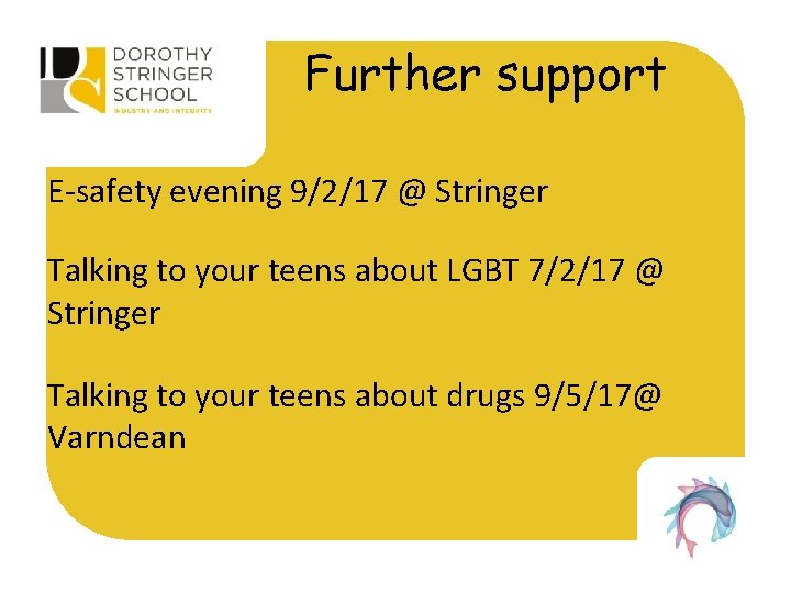 Further support E-safety evening 9/2/17 @ Stringer Talking to your teens about LGBT 7/2/17
