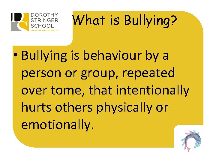 What is Bullying? • Bullying is behaviour by a person or group, repeated over