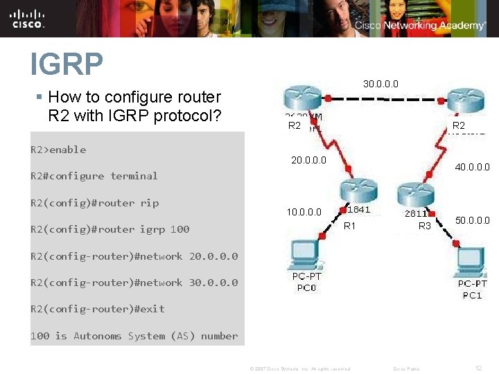 IGRP § How to configure router R 2 with IGRP protocol? R 2>enable 30.