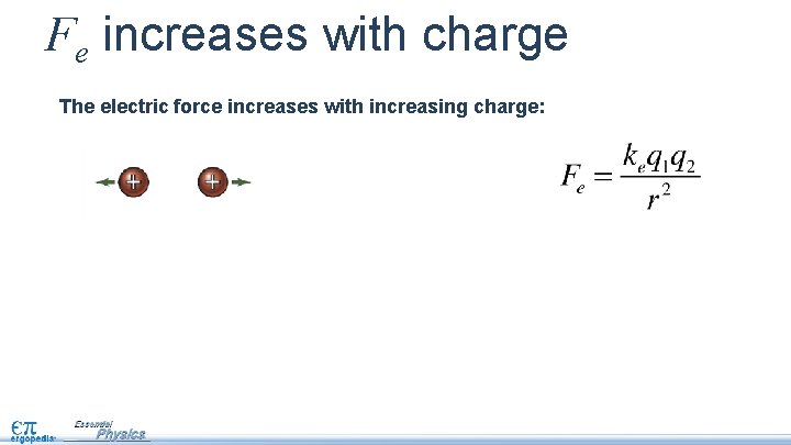 Fe increases with charge The electric force increases with increasing charge: 
