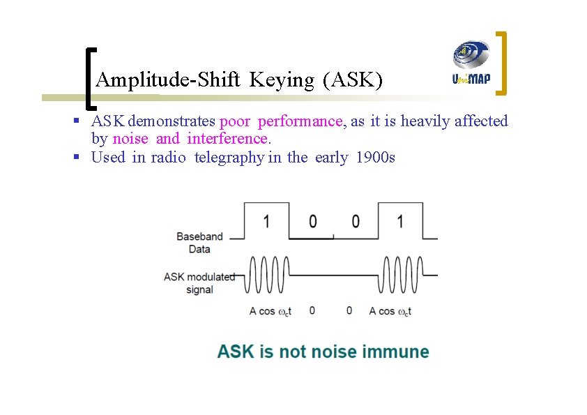 Amplitude-Shift Keying (ASK) § ASK demonstrates poor performance, as it is heavily affected by