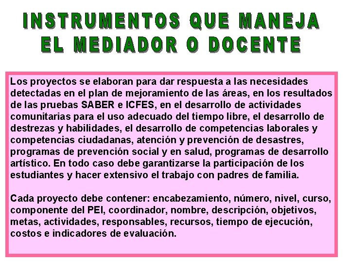 Los proyectos se elaboran para dar respuesta a las necesidades detectadas en el plan