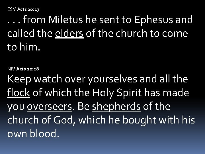 ESV Acts 20: 17 . . . from Miletus he sent to Ephesus and