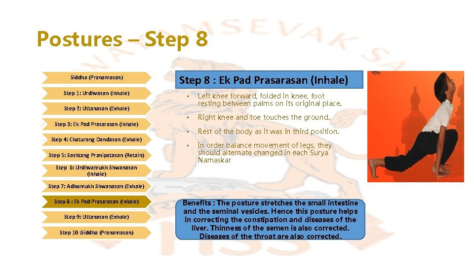 Postures – Step 8 Siddha (Pranamasan) Step 1: Urdhvasan (Inhale) Step 8 : Ek