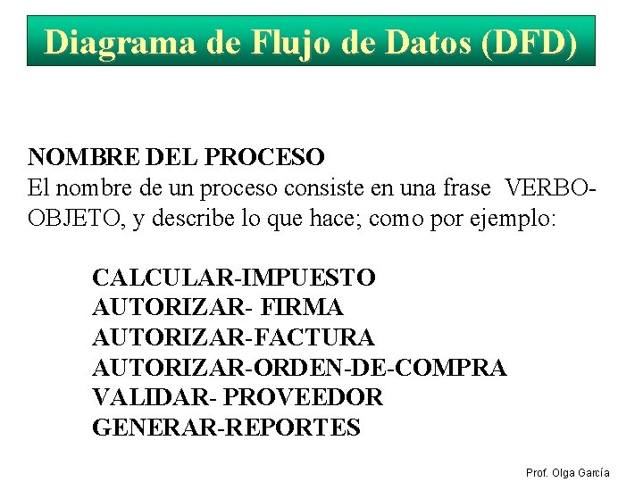 ELEMENTOS DEL DIAGRAMA DE FLUJO DE DATOS Diagrama de Flujo de Datos (DFD) NOMBRE